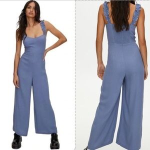 Aritzia Sunday Best Flirt Ruffle Granite Blue Jumpsuit